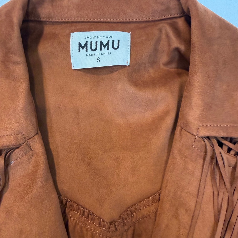 Show Me Your Mumu Outlaw Fringe Romper Tan Faux Suede Western Brown Small 0732 - Picture 2 of 8